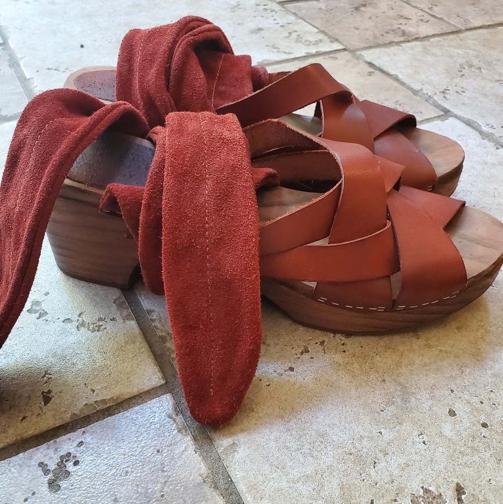 Free People Wrap Up Wooden Clogs